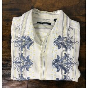 Mondo Di Marco Linen Shirt White Blue Yellow Floral Men's Medium Button Up